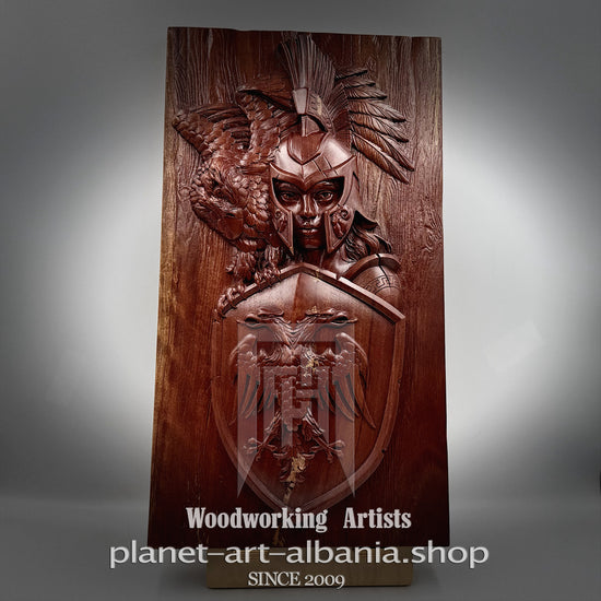 Illyrian Warrior Wood Relief with Eagle, CNC Carved Ecualiptus Wood Art, Illyrian Historic Decor
