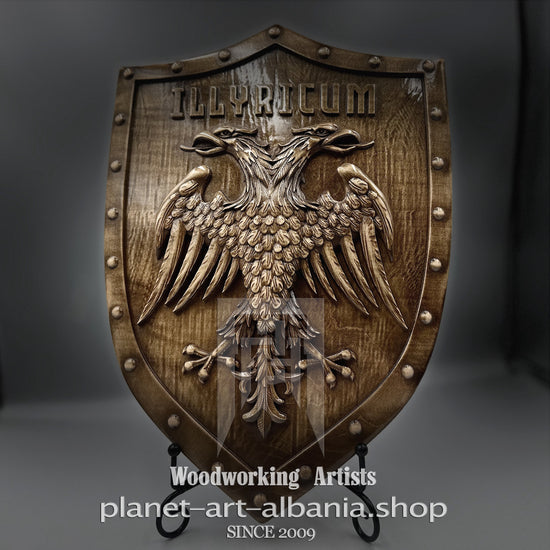 Illyricum Shield – Symbol of Illyrian Heritage, CNC Carved Maple Wood Art