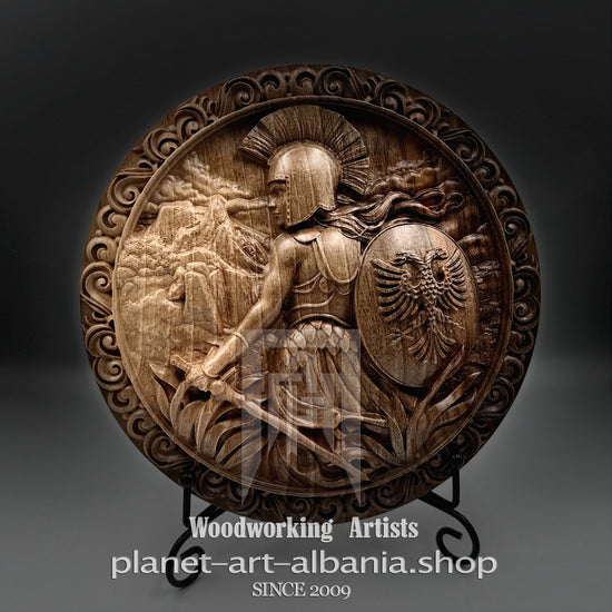 Illyrian Female Warrior Relief, CNC Carved Walnut Wood Wall Art