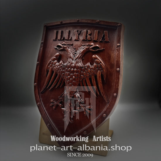 Albanian Eagle Wooden Shield "Illyria", CNC Carved Eucalyptus Art, National Decor