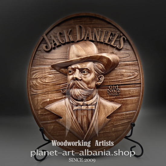 Jack Daniel’s Portrait Relief, CNC Carved Beech Wood Wall Art, Whiskey Bar Decor