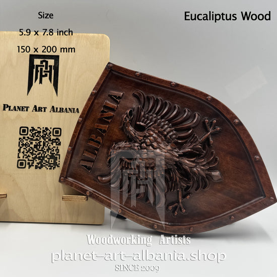 Albanian Eagle Wooden Shield "Albania", CNC Carved Eucalyptus Art, National Decor