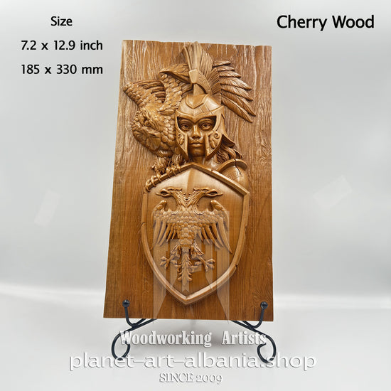 Illyrian Warrior Wood Relief with Eagle, CNC Carved Cherry Wood Art, Illyrian Historic Decor