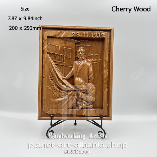 Ismail Qemali & Isa Boletini – Albanian Independence 1912, CNC Carved Cherry Wood Relief Wall Art