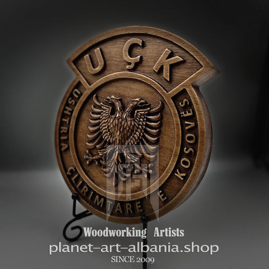 UÇK Emblem – “Ushtria Çlirimtare e Kosovës” CNC Carved Ayous Wood Art