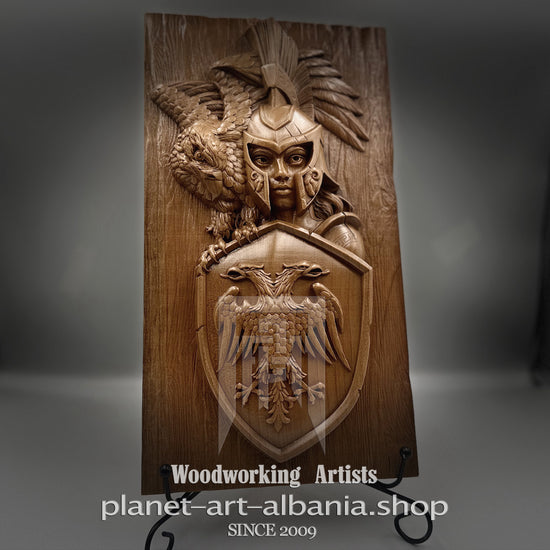 Illyrian Warrior Wood Relief with Eagle, CNC Carved Cherry Wood Art, Illyrian Historic Decor