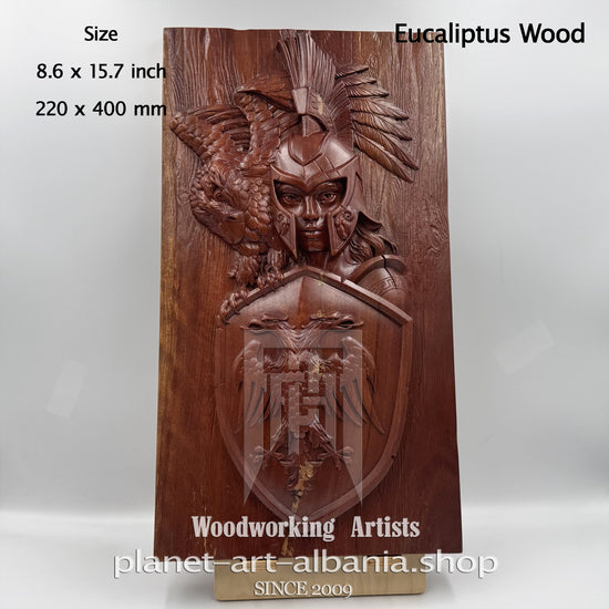Illyrian Warrior Wood Relief with Eagle, CNC Carved Ecualiptus Wood Art, Illyrian Historic Decor