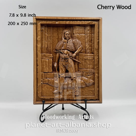 Albanian Warrior, Carved Cherry Wood Relief, Authentic Albanian Art