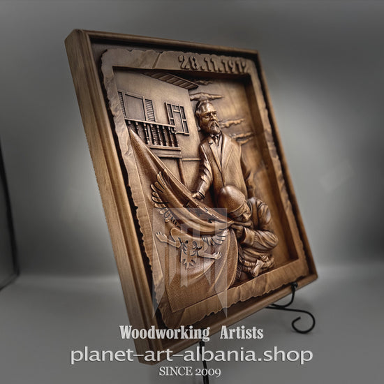 Ismail Qemali & Isa Boletini – Albanian Independence 1912, CNC Carved Cherry Wood Relief Wall Art