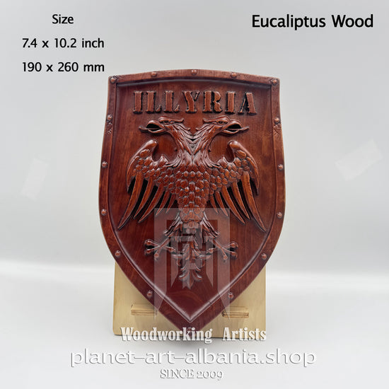 Albanian Eagle Wooden Shield "Illyria", CNC Carved Eucalyptus Art, National Decor