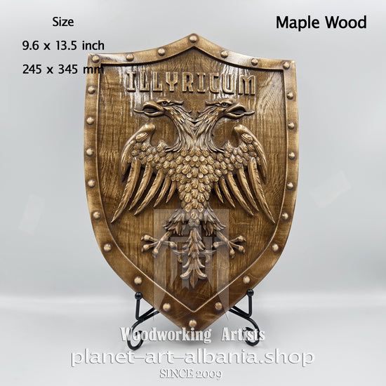 Illyricum Shield – Symbol of Illyrian Heritage, CNC Carved Maple Wood Art