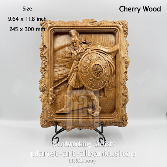 Illyrian Warrior Relief, CNC Carved Cherry Wood Wall Art, Ancient Illyrian Heritage