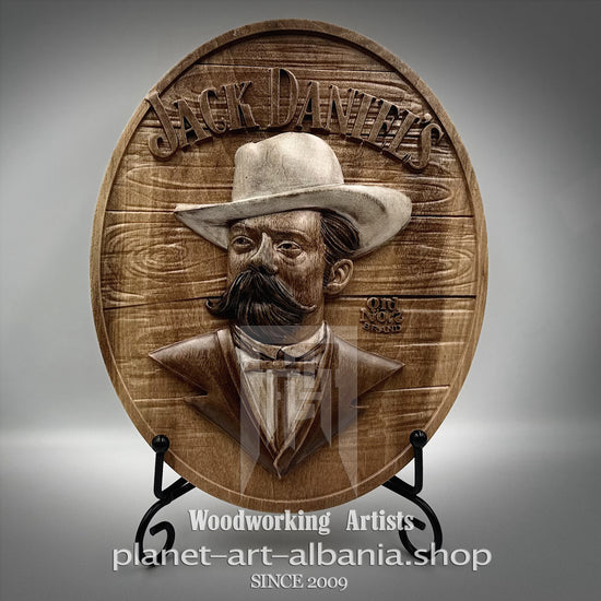 Jack Daniel’s Portrait Relief, CNC Carved Walnut Wood Wall Art, Whiskey Bar Decor