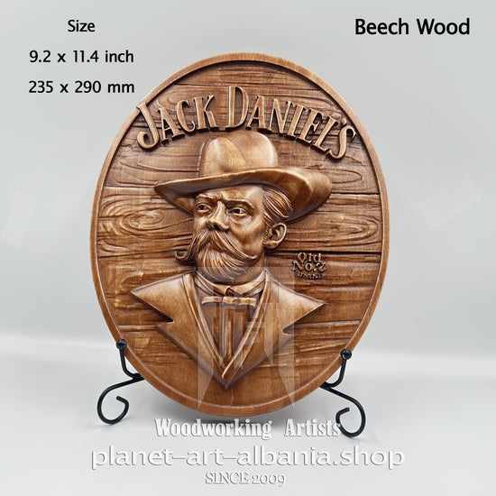 Jack Daniel’s Portrait Relief, CNC Carved Beech Wood Wall Art, Whiskey Bar Decor