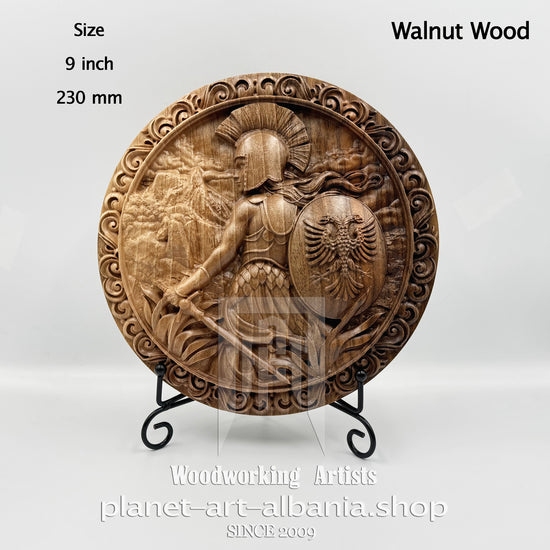 Illyrian Female Warrior Relief, CNC Carved Walnut Wood Wall Art