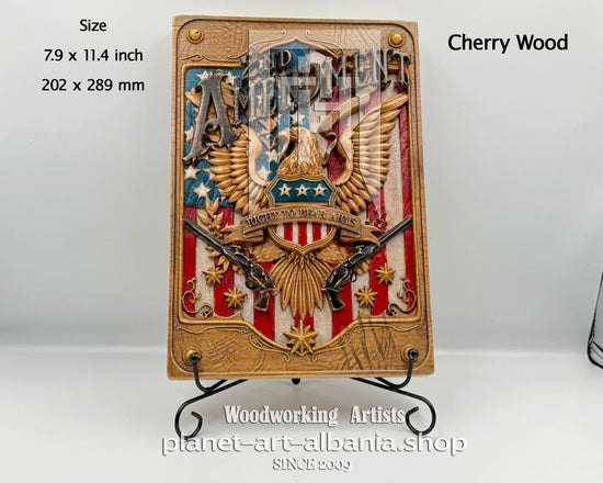 2nd Amendment, Wooden Wall Art, Patriotic, CNC Precizion Carving in Cherry Wood.