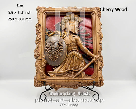 Albanian Female Warrior, Wooden Wall Art, CNC Precizion Carving in Cherry Wood.