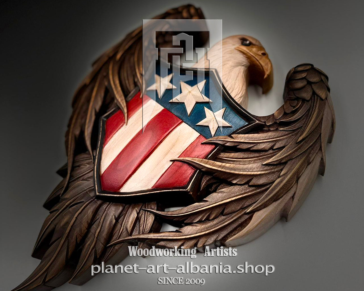Eagle Usa Coat of Arms, Wooden Wall Art, Patriotic, CNC Precizion Carving in Cherry Wood.