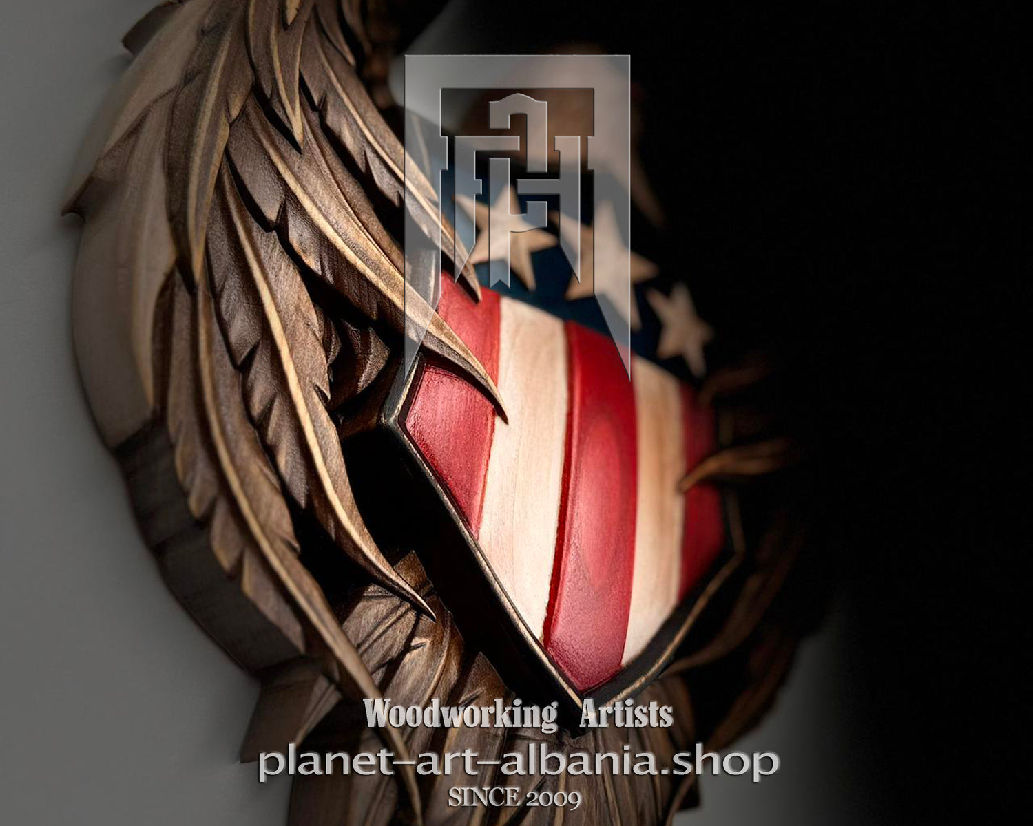 Eagle Usa Coat of Arms, Wooden Wall Art, Patriotic, CNC Precizion Carving in Cherry Wood.