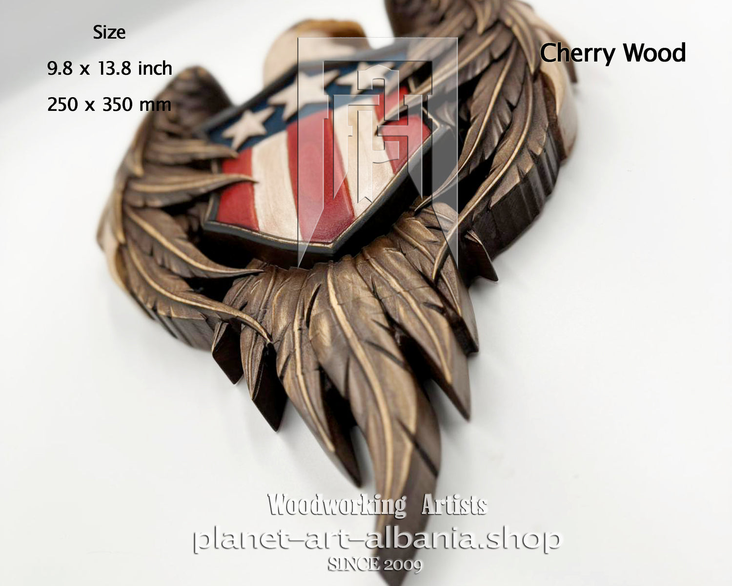 Eagle Usa Coat of Arms, Wooden Wall Art, Patriotic, CNC Precizion Carving in Cherry Wood.