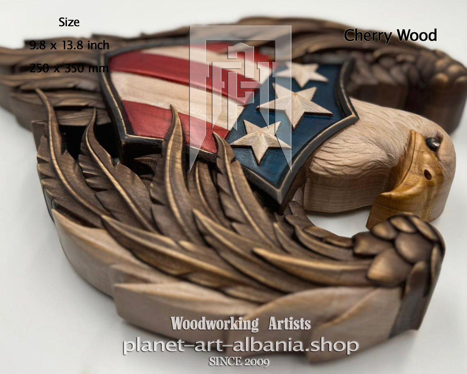 Eagle Usa Coat of Arms, Wooden Wall Art, Patriotic, CNC Precizion Carving in Cherry Wood.
