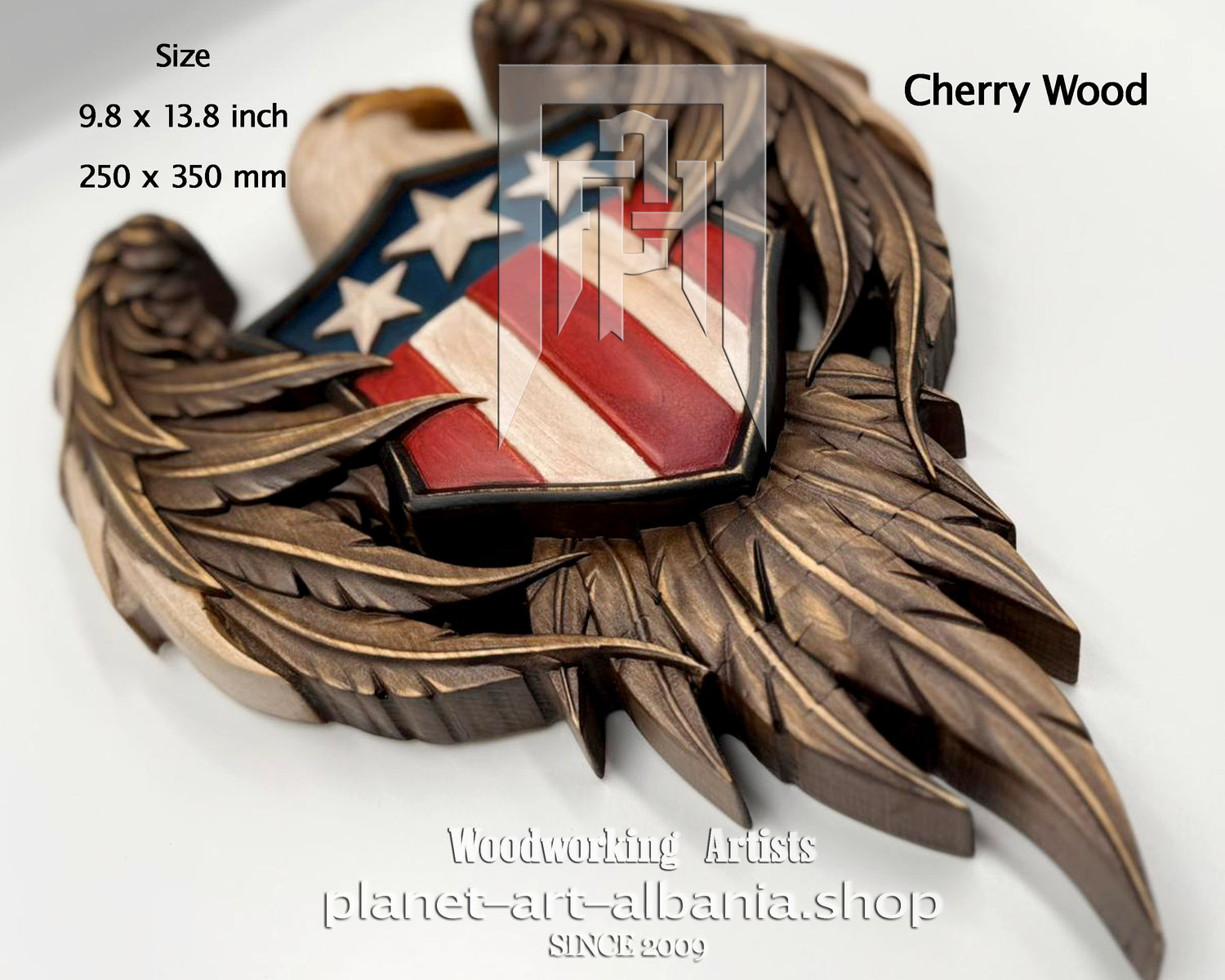 Eagle Usa Coat of Arms, Wooden Wall Art, Patriotic, CNC Precizion Carving in Cherry Wood.
