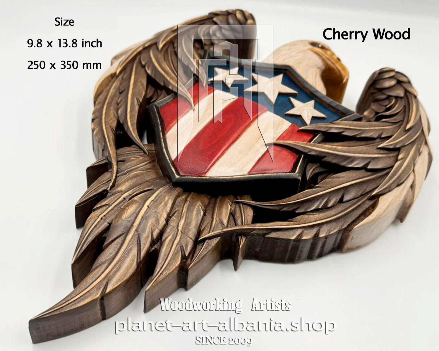 Eagle Usa Coat of Arms, Wooden Wall Art, Patriotic, CNC Precizion Carving in Cherry Wood.