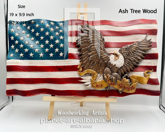 Flag - We the People, Wooden Wall Art, Patriotic, CNC Precizion Carving in Ash tree Wood.