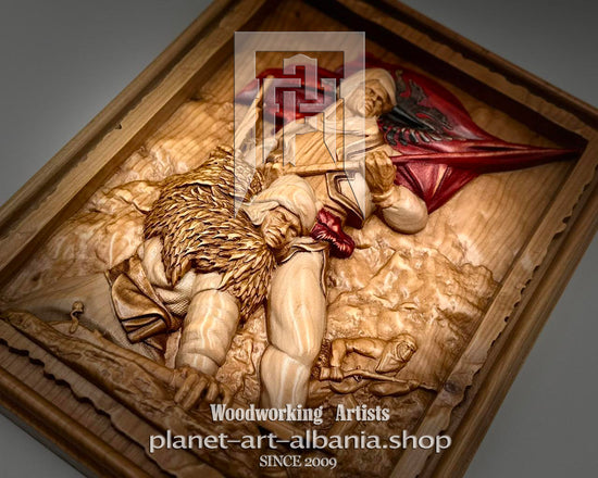Bearers of the Flag - Symbol of Albanian Resistanc, Wooden Wall Art, CNC Carved in Cherry Wood