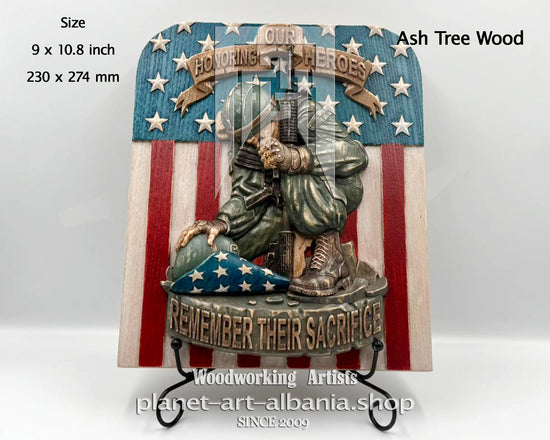 Honoring Our Heroes, Wooden Wall Art, Patriotic, CNC Precizion Carving in Cherry Wood.