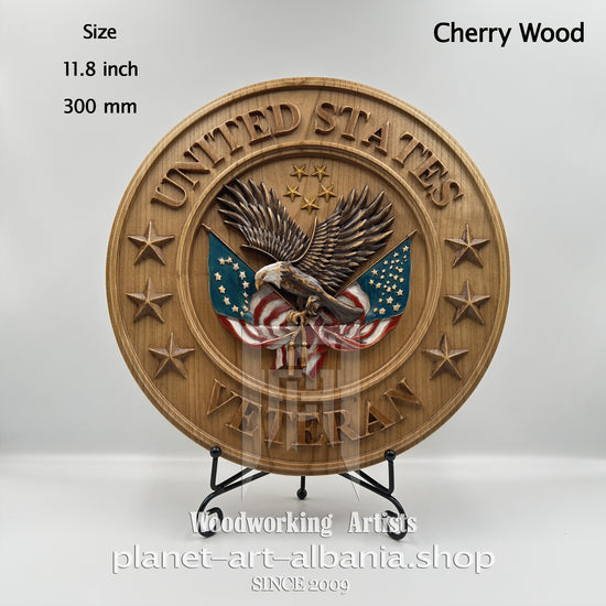 United States Veteran Eagle Emblem – Cherry Wood Wall Art
