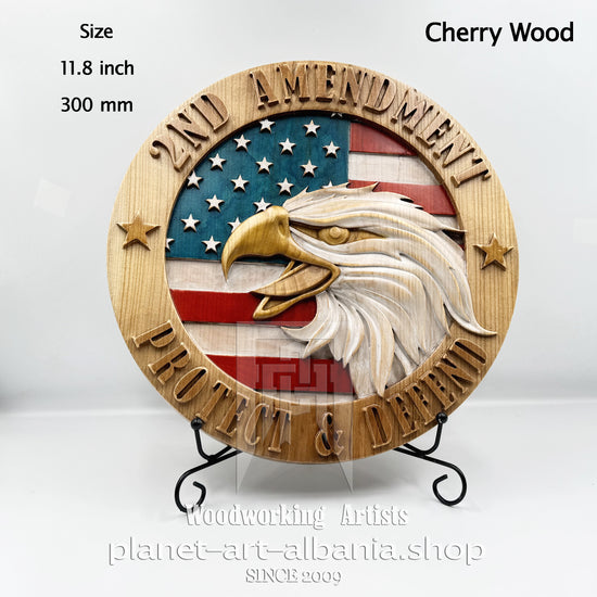 Second Amendment Eagle Wooden Plaque – CNC Carved Cherry Wood Wall Art