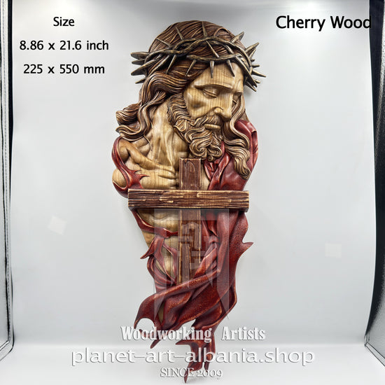 Jesus Christ Crown of Thorns Relief Carving – Cherry Wood Wall Art
