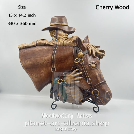 Sheriff & Horse Relief Carving – Cherry Wood Western Wall Art
