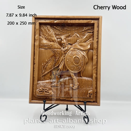Illyrian Warrior Relief Carving – Cherry Wood Wall Art