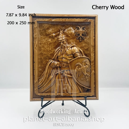 Skanderbeg Relief Carving – Cherry Wood Wall Art