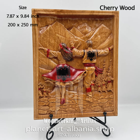 Albanian Folk Dance, Wooden Relief – CNC Carved Cherry Wood Wall Art