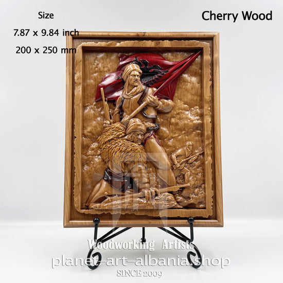 Albanian Resistance Flag Bearer – Cherry Wood Wall Art