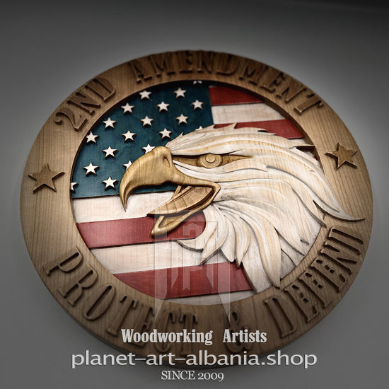 Second Amendment Eagle Wooden Plaque – CNC Carved Cherry Wood Wall Art