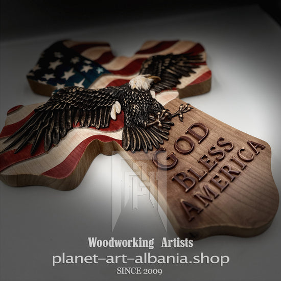 God Bless America Eagle Cross – Cherry Wood Wall Art