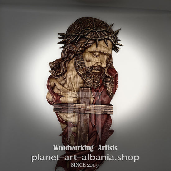Jesus Christ Crown of Thorns Relief Carving – Cherry Wood Wall Art