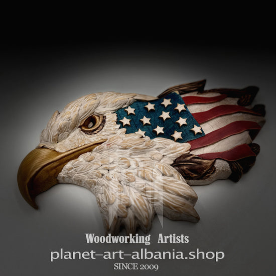 Bald Eagle & USA Flag Wooden Plaque – CNC Carved Cherry Wood Wall Art