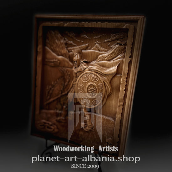 Illyrian Warrior Relief Carving – Cherry Wood Wall Art