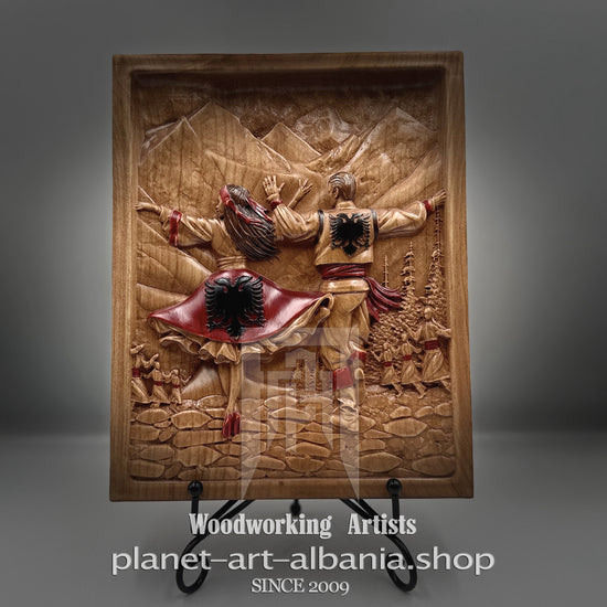 Albanian Folk Dance, Wooden Relief – CNC Carved Cherry Wood Wall Art