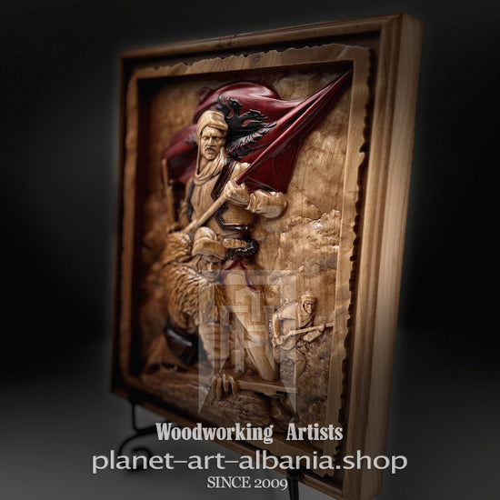 Albanian Resistance Flag Bearer – Cherry Wood Wall Art