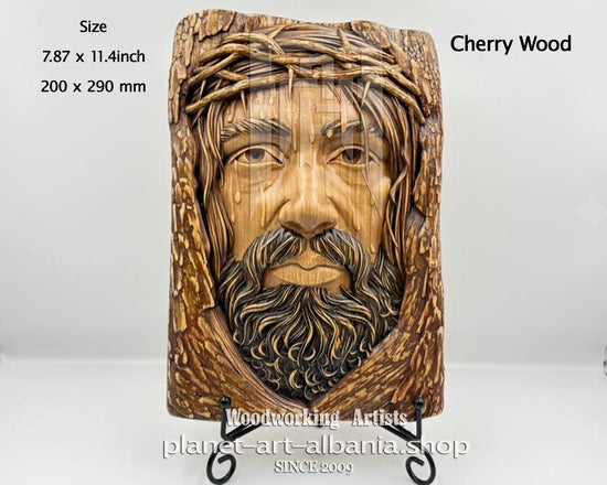 Jesus, Wooden Wall Art, CNC Carved in Cherry Wood