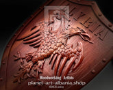 Illyria Eagle Shield, Wooden Wall Art, Patriotic, CNC Carved in Eucalyptus Wood