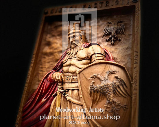 Skanderbeg, Wooden Wall Art, Patriotic, CNC Carved in Cherry Wood