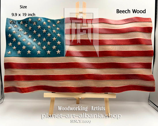USA Flag, Wooden Wall Art, Patriotic, CNC Precizion Carving in Beech Wood.