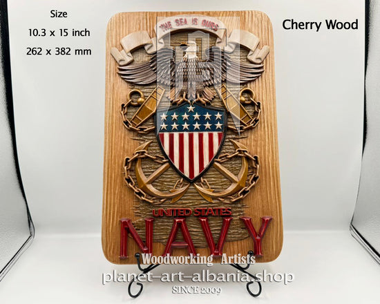 USA Navy, Wooden Wall Art, Patriotic, CNC Carved in Cherry Wood